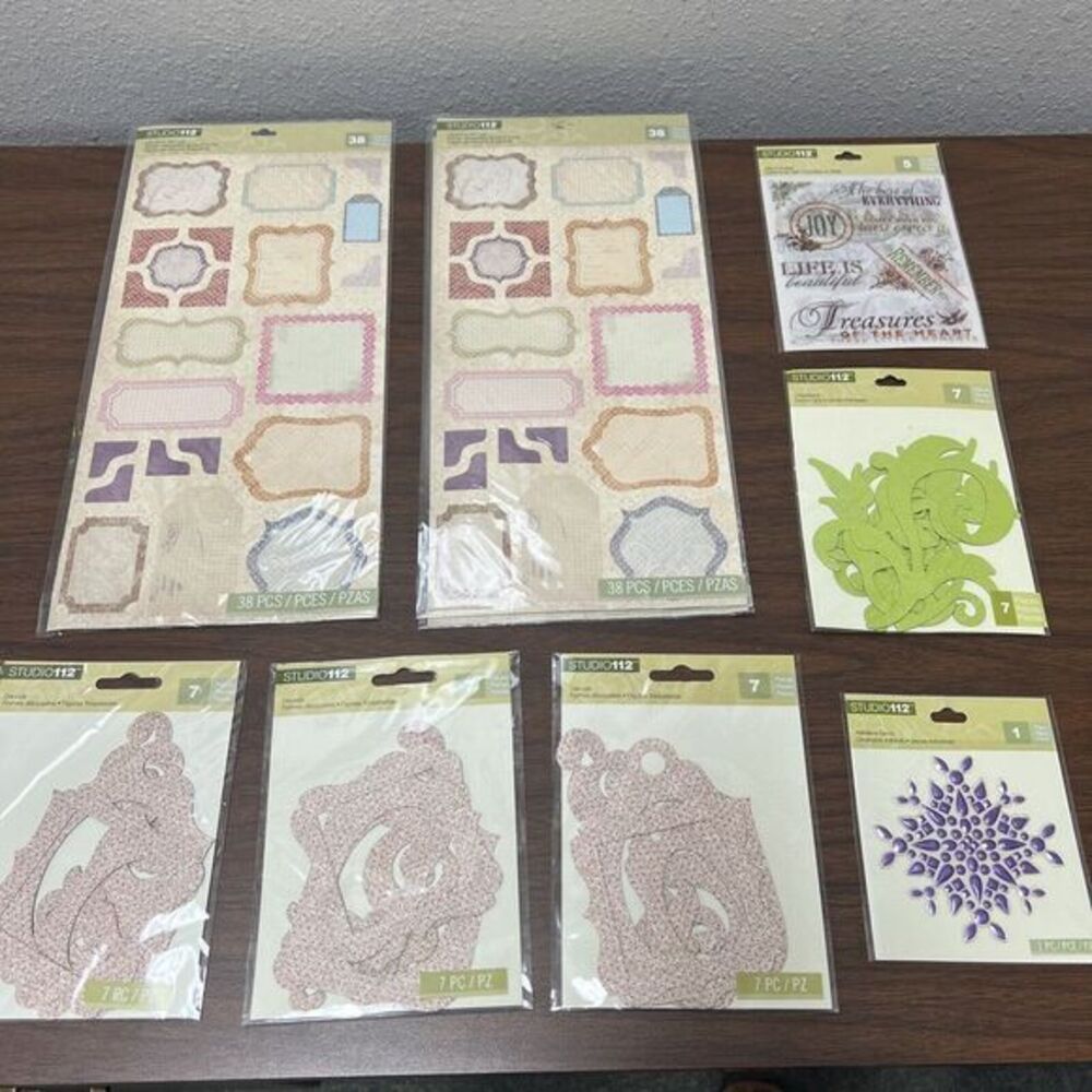 Lot Of 9 Scrapbooking Supplies Studio 112 Quotes Stickers Journaling Frames Gems